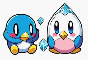 kirby and piplup holding a shiny crystal tattoo idea