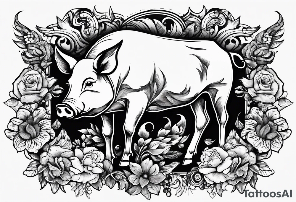 pig, cow, chicken and human handprints tattoo idea