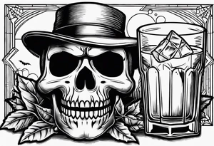 glass of whiskey with one single ice cube that is the Halloween jack-o-lantern tattoo idea