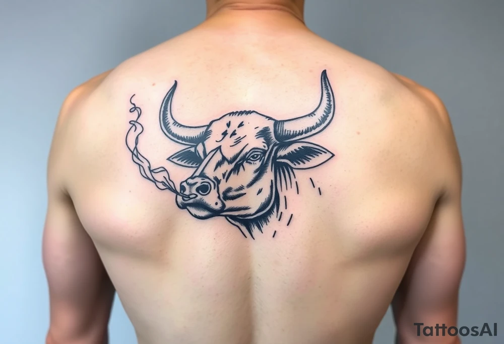 Bull blowing Natural Born Talent in smoke out of his nose tattoo idea