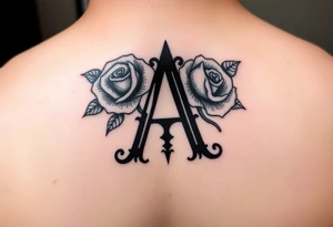 Create a throat tattoo using old english font of Letter A with subtle rose background tattoo idea