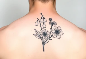 small lily of the valley, marigold, and chrysanthemum tattoo idea