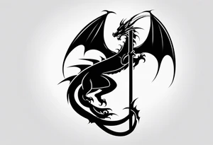 dragon perched with claws wrapped around on a pole tattoo idea