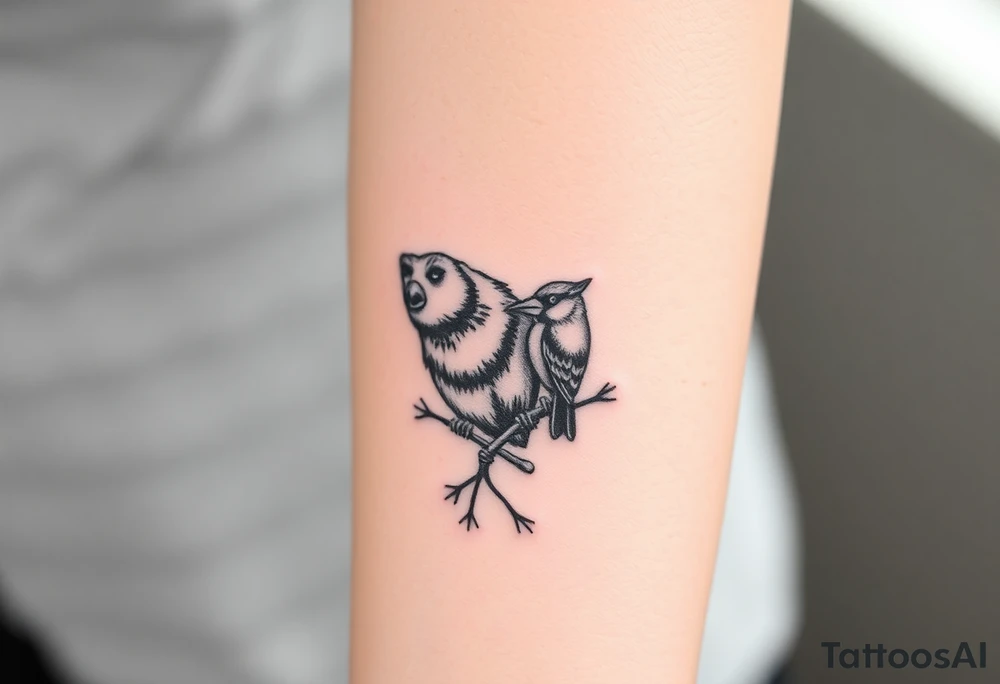 A bear, woodpecker and cardinal tattoo idea