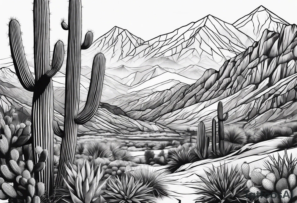 Mountains,  cactus,  forearm tattoo idea