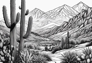 Mountains,  cactus,  forearm tattoo idea