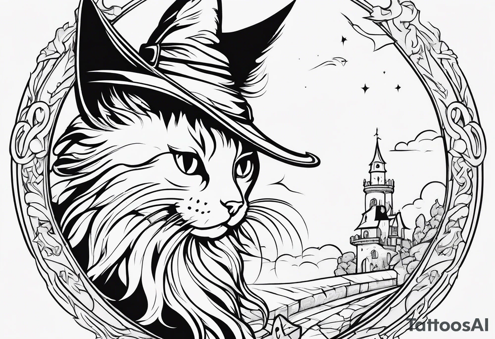 Simple line drawing of a Cat witch looking at something in disgust tattoo idea