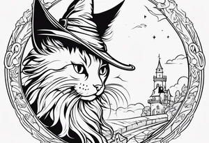 Simple line drawing of a Cat witch looking at something in disgust tattoo idea