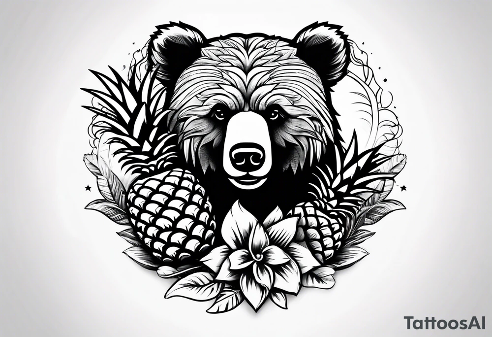 Bear hugging pineapple tattoo idea