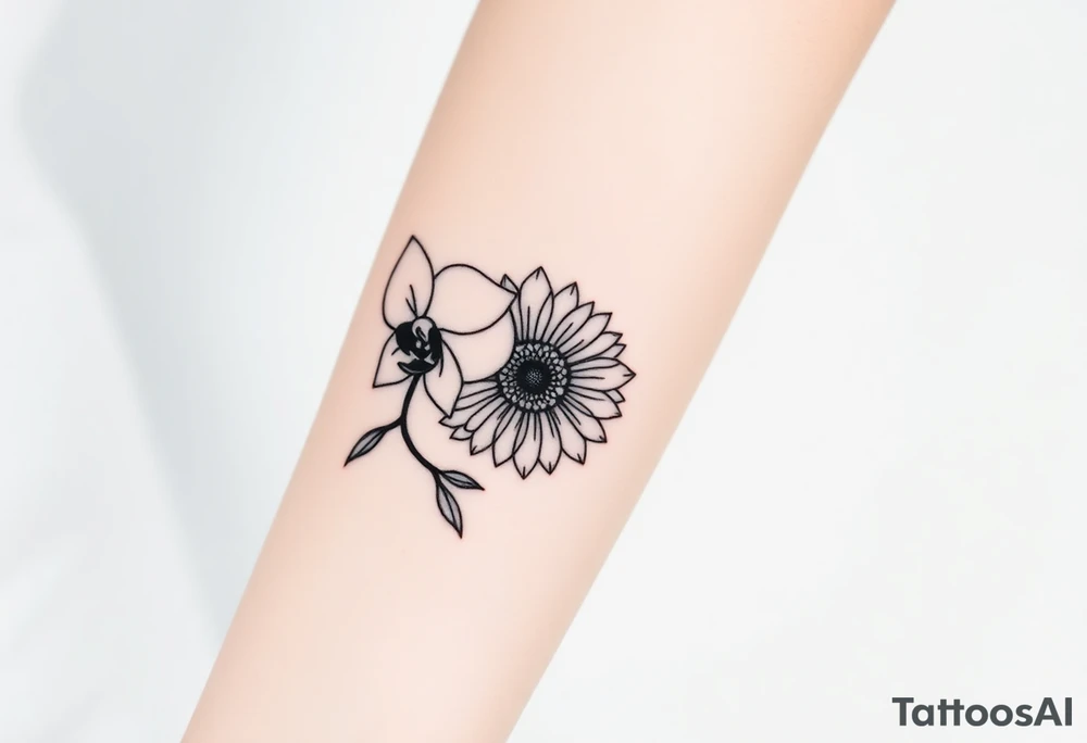 Orchid and sunflower tattoo idea