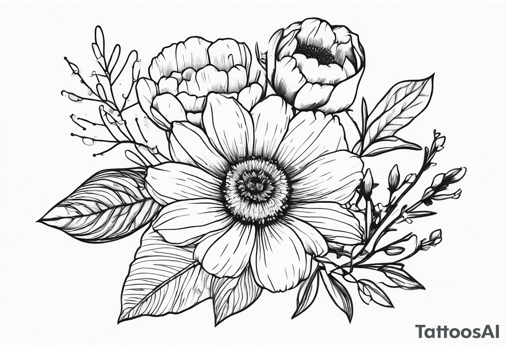 Birthflower bouquet tattoo with one July flower and two October flowers. tattoo idea