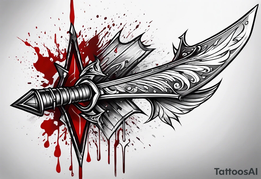 an arrow with blood dripping from the tip of it simple line art tattoo idea