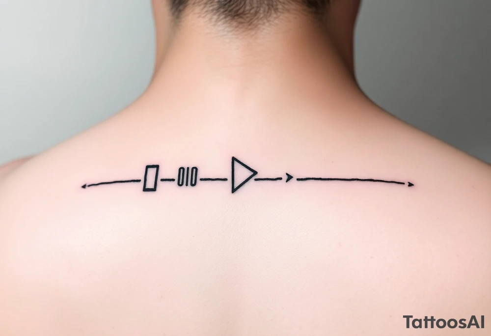 Continuous Line tattoo of pause, play, rewind, & stop with mental and spiritual awareness small and feminine tattoo idea
