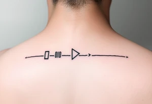 Continuous Line tattoo of pause, play, rewind, & stop with mental and spiritual awareness small and feminine tattoo idea