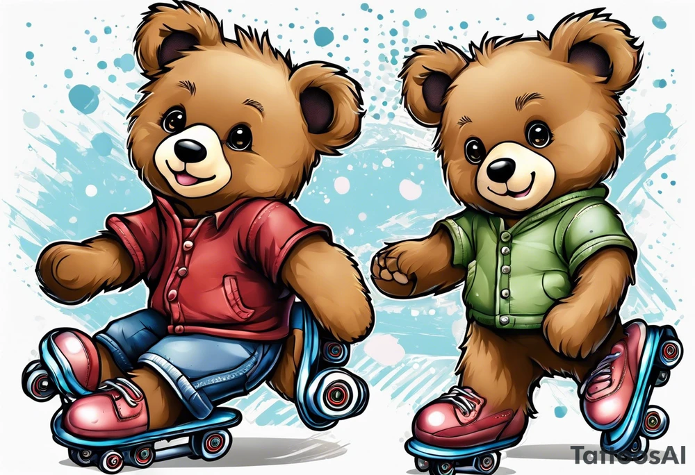 Teddy bears rollerskating tattoo idea