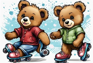 Teddy bears rollerskating tattoo idea