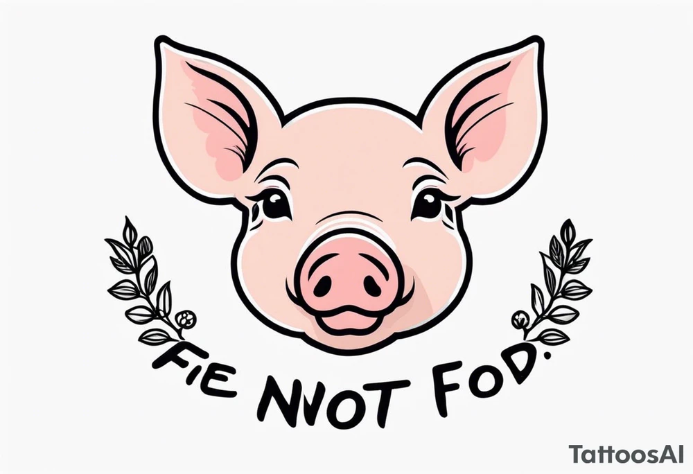 cute pig or piglet.
with text: "friends not food" tattoo idea cute pig or piglet.
with text: "friends not food" tattoo idea