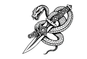 mystical snake coiled around an ancient dagger with jeweled hilt tattoo idea