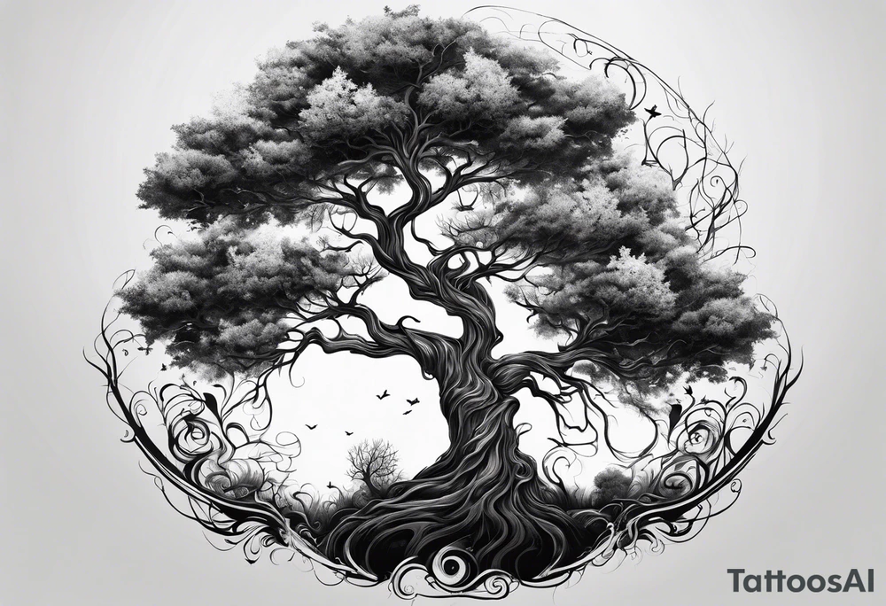 Creepy tree asymmetrical tattoo idea