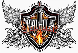 Valhalla flames shield sword tattoo idea
