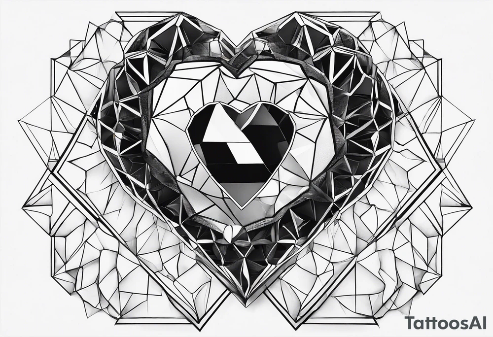 black hexagon heart head tattoo idea
