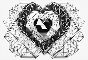 black hexagon heart head tattoo idea
