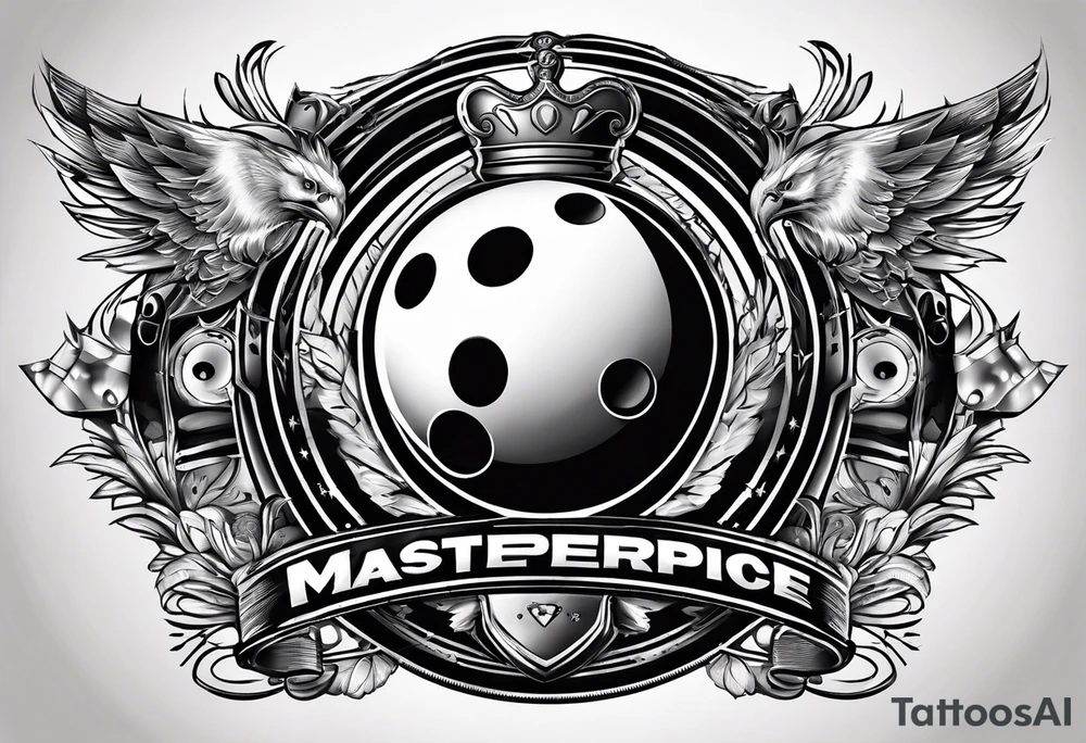 Bowling theme with car parts and LaValley family crest tattoo idea
