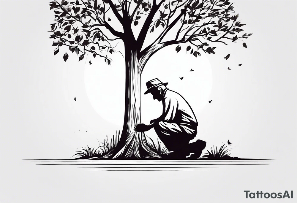 Old man planting a tree, than a young boy playing under a full grown tree. tattoo idea