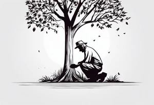 Old man planting a tree, than a young boy playing under a full grown tree. tattoo idea