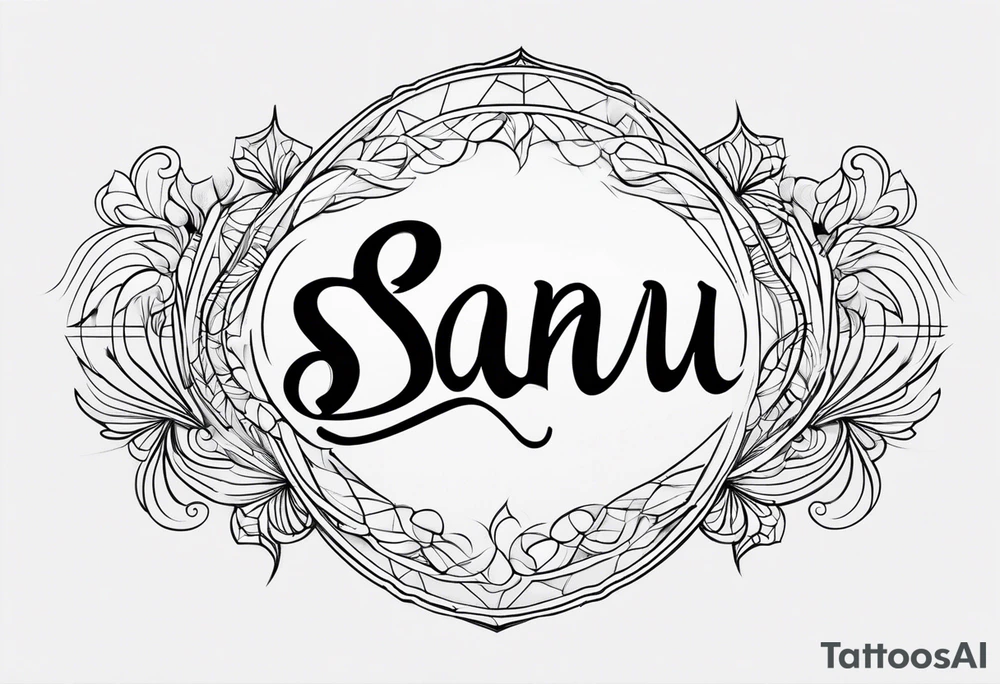 the word "Saanu" minimalistic background but a nice cursive font with the S standing out tattoo idea