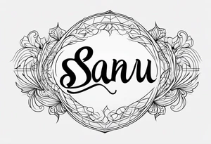 the word "Saanu" minimalistic background but a nice cursive font with the S standing out tattoo idea