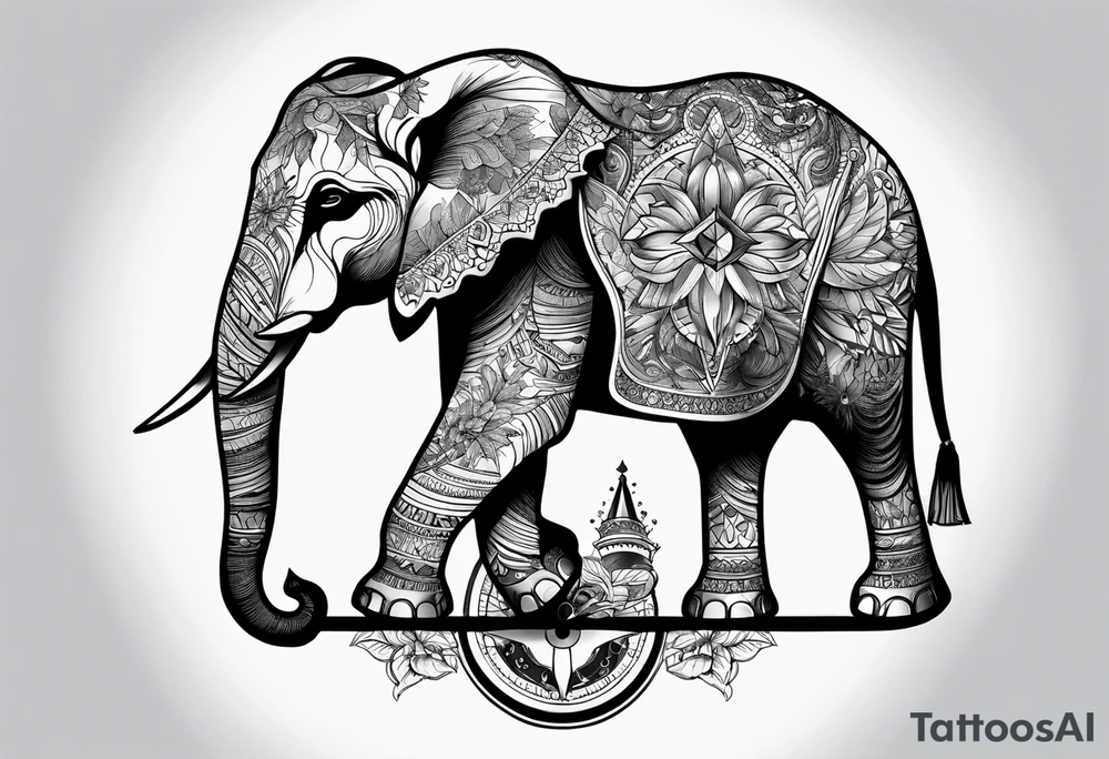 Feminine compass, elephant holding it tattoo idea