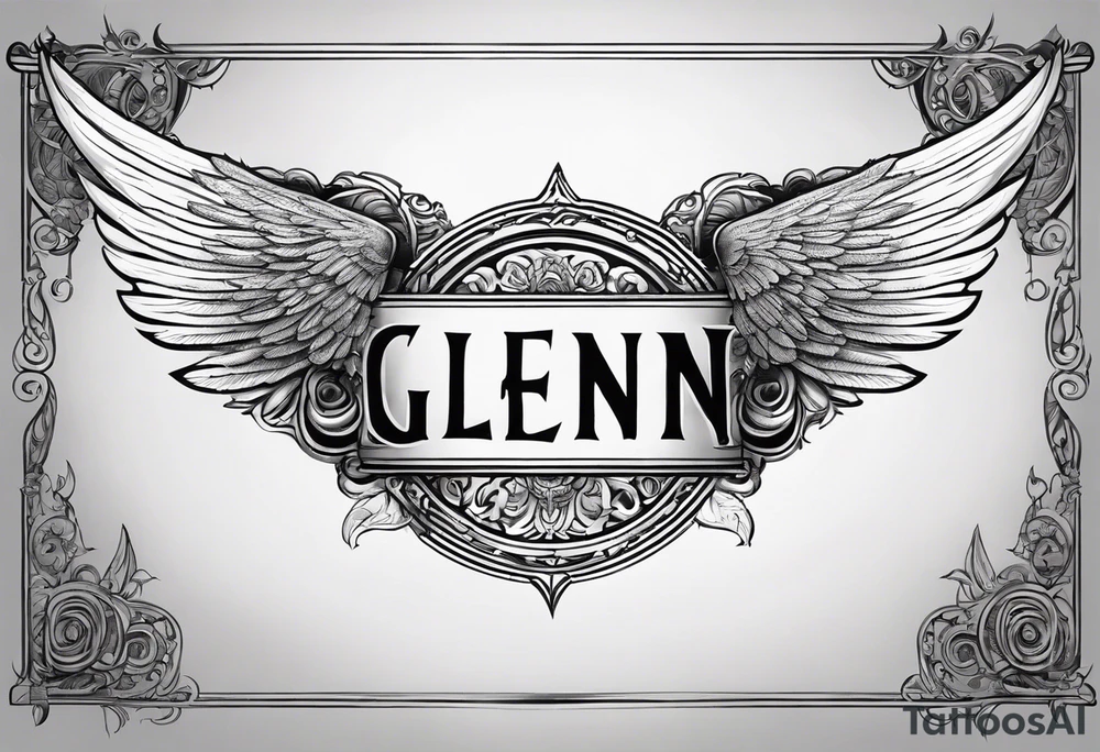 The word Glenn on a banner with angel Wings tattoo idea