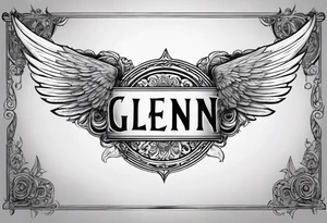 The word Glenn on a banner with angel Wings tattoo idea