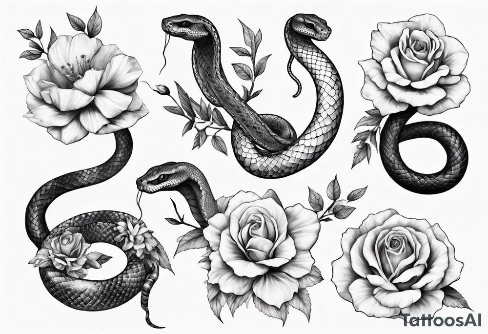 Snake wrapped around flowers tattoo idea