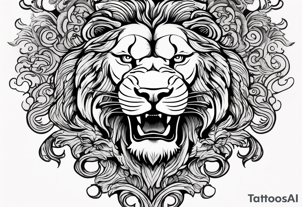 Oak tree shaped as roaring lion tattoo idea