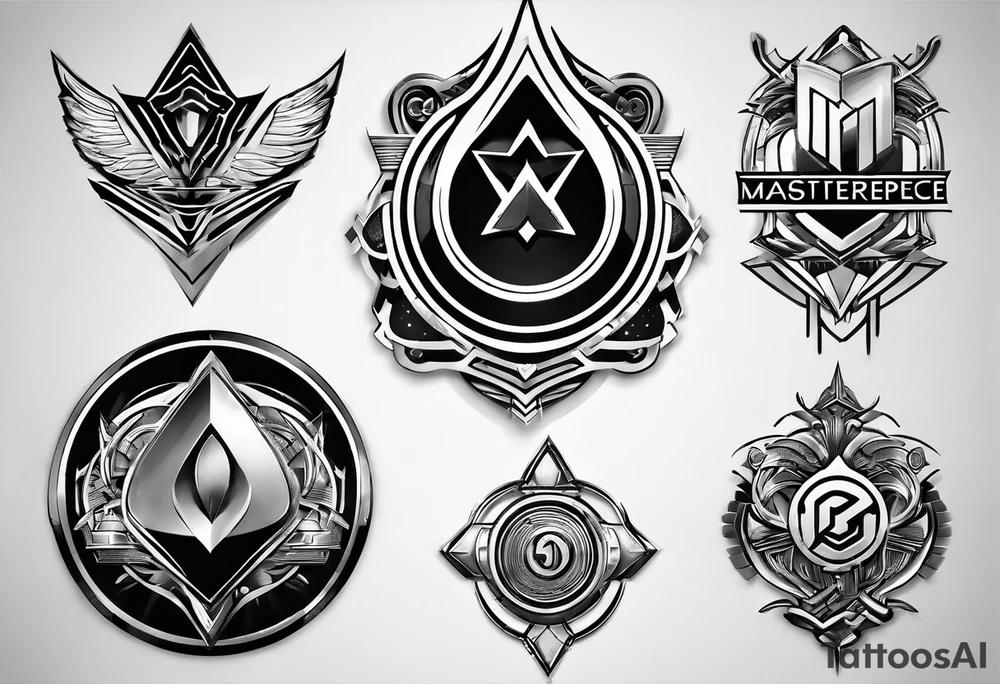 Simple futuristic logo withblettes e, e, g, j tattoo idea