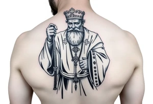 russian orthodox priest in a fully detailed garment swinging censer chains tattoo idea