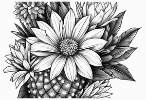 Forearm sleeve with cactus, daisies, and greenery tattoo idea