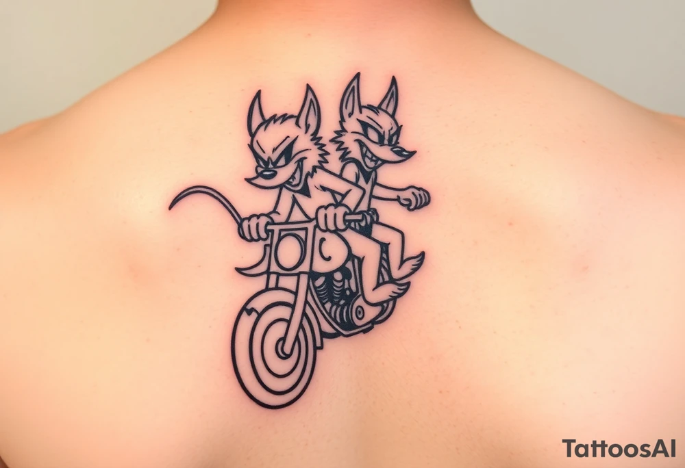 Warner bros Male and female Tasmanian devil cartoons riding a motorcycle tattoo idea