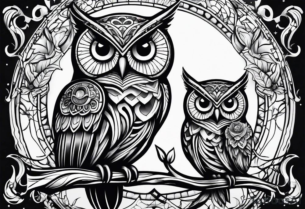 Mom and baby owl tattoo idea