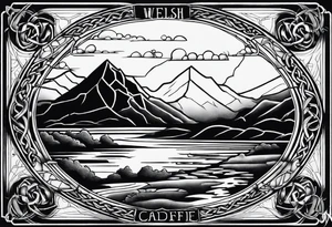 welsh, Cardiff, celtic landscape sleeve tattoo with an infusion of technology, steam punk tattoo idea