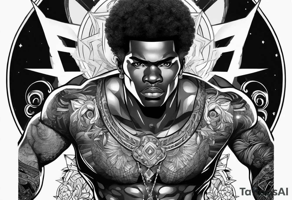 Afro-Futurism man rebirth tattoo idea