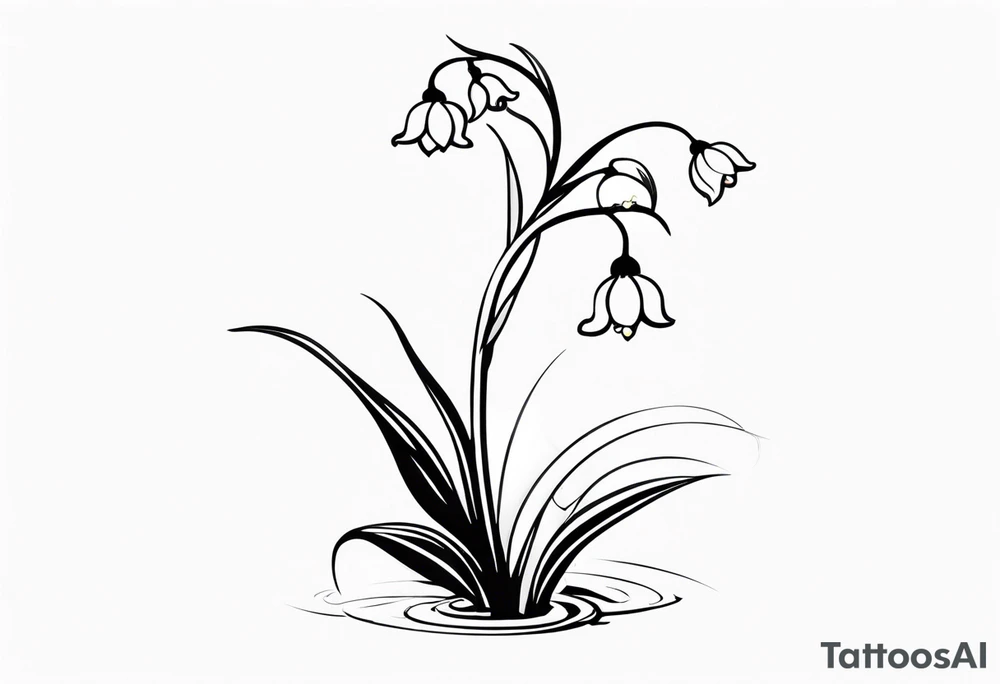 Lily of the valley stem with a fairy resting on one of the bulbs tattoo idea