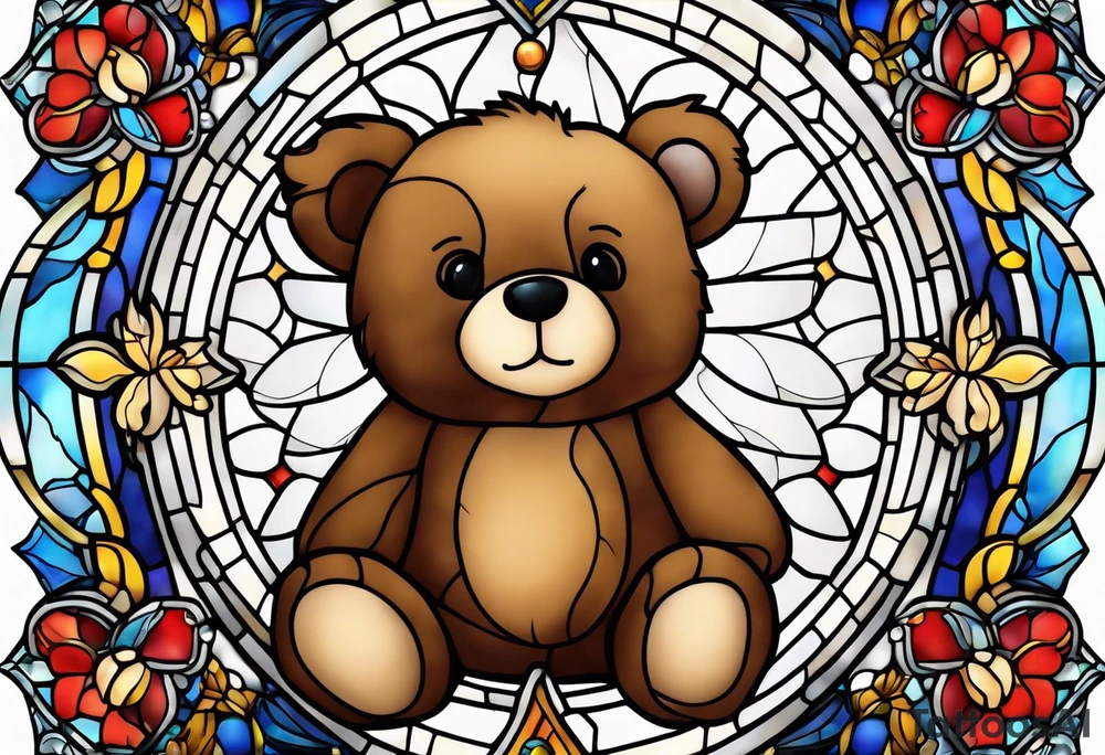 Cute teddy bear stained glass tattoo idea