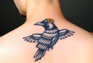 Crow with yellow flower crown and broken wing tattoo idea