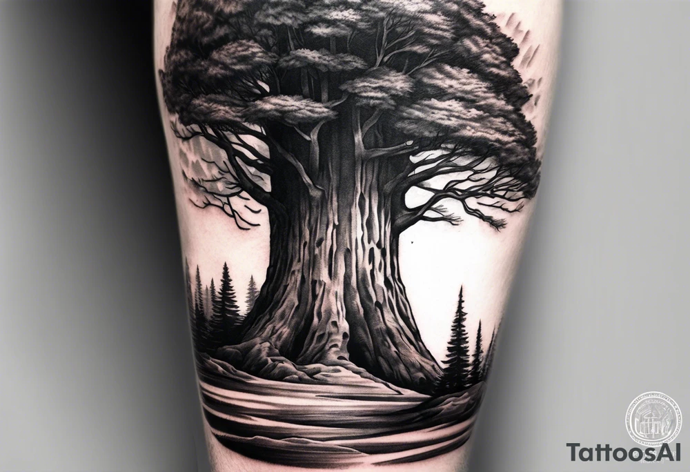 Forearm tattoo of giant sequoia tree tattoo idea