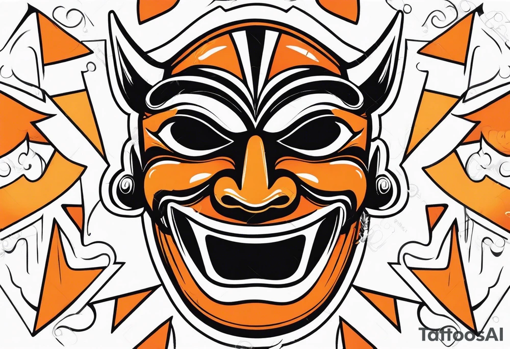 Laughing mask that is orange and black simplistic tattoo idea