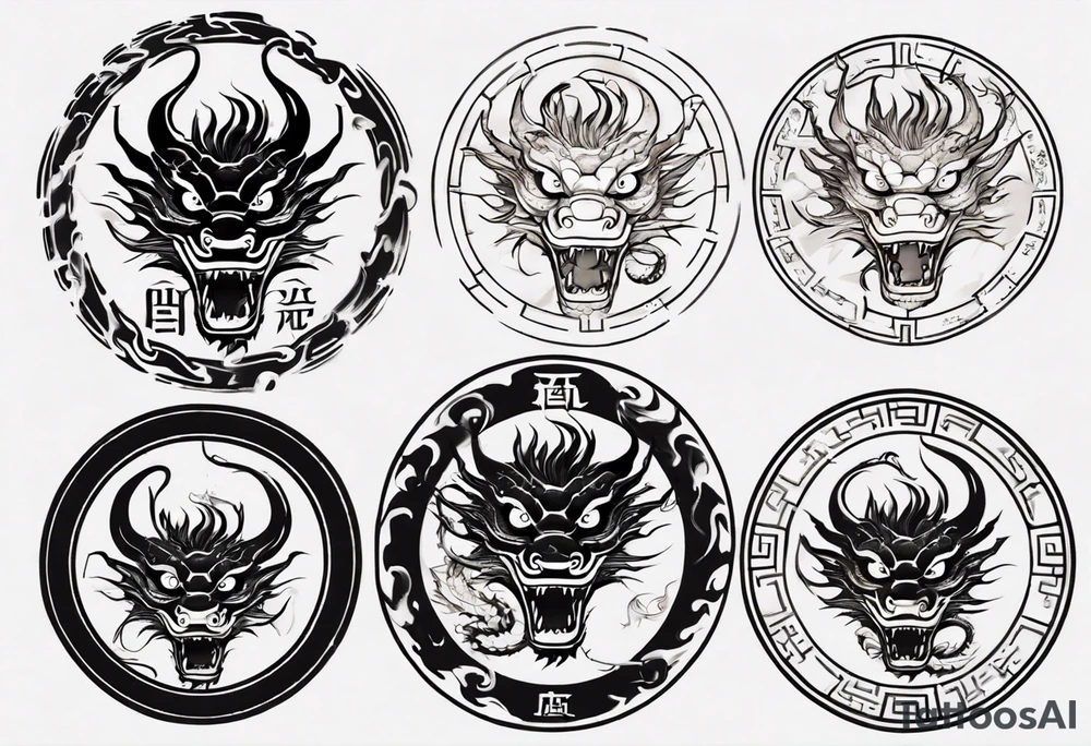 Chinese dragon in a circular shape with "02.03" written on its skin tattoo idea