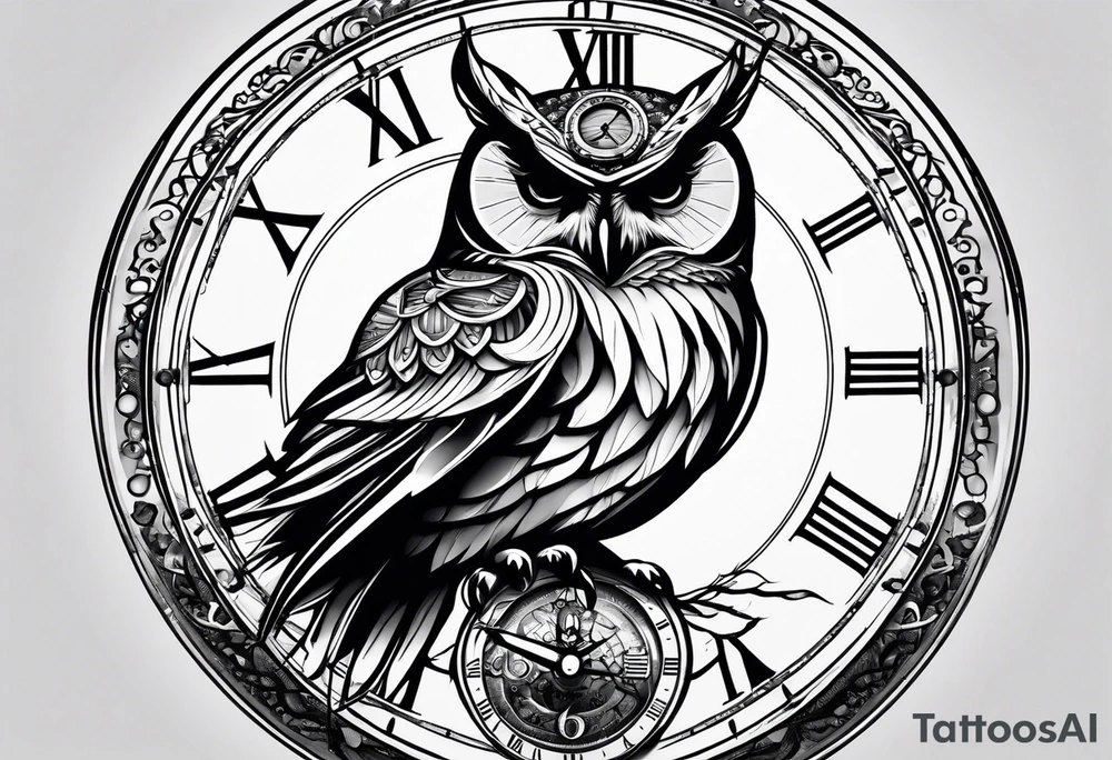 owl with a clock. time is running out tattoo idea